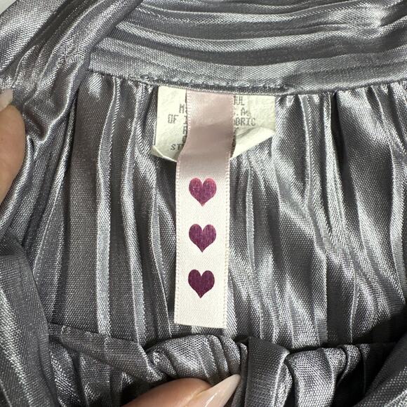 Y2K Heart And Soul Silver Metallic Pleated Halter Top Clubwear Party Glam L USA - Picture 8 of 12